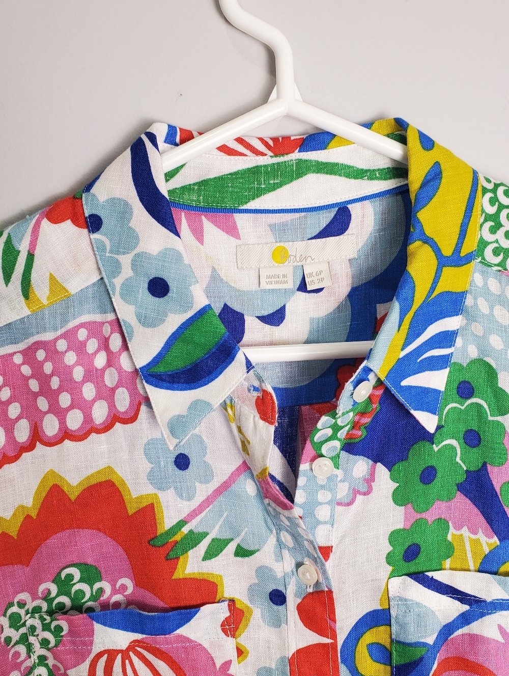 Boden Women's Sienna Linen  Colorful Floral Button-Up Shirt Size 6P - Picture 5 of 15